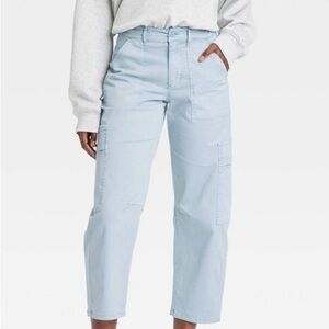 Universal Thread Cargo Barrel Pants High Mid Rise Light Blue Twill Ankle Sz 2